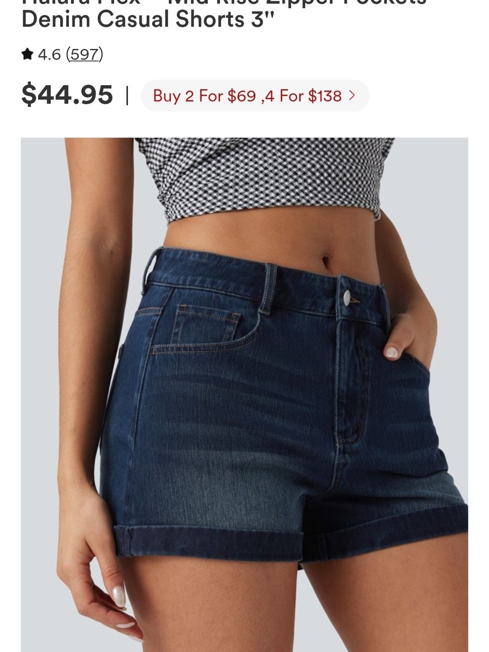 HALARA Dark Blue Denim Mid-Rise Cuffed Women's Shorts